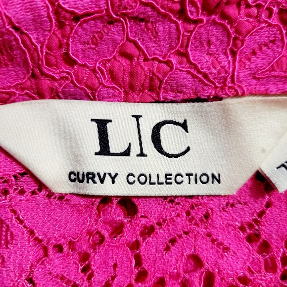 LIC Curvy Collection Hot Pink Lace Button Front Blouse Shirt PLUS XXL Stretch - Picture 11 of 13